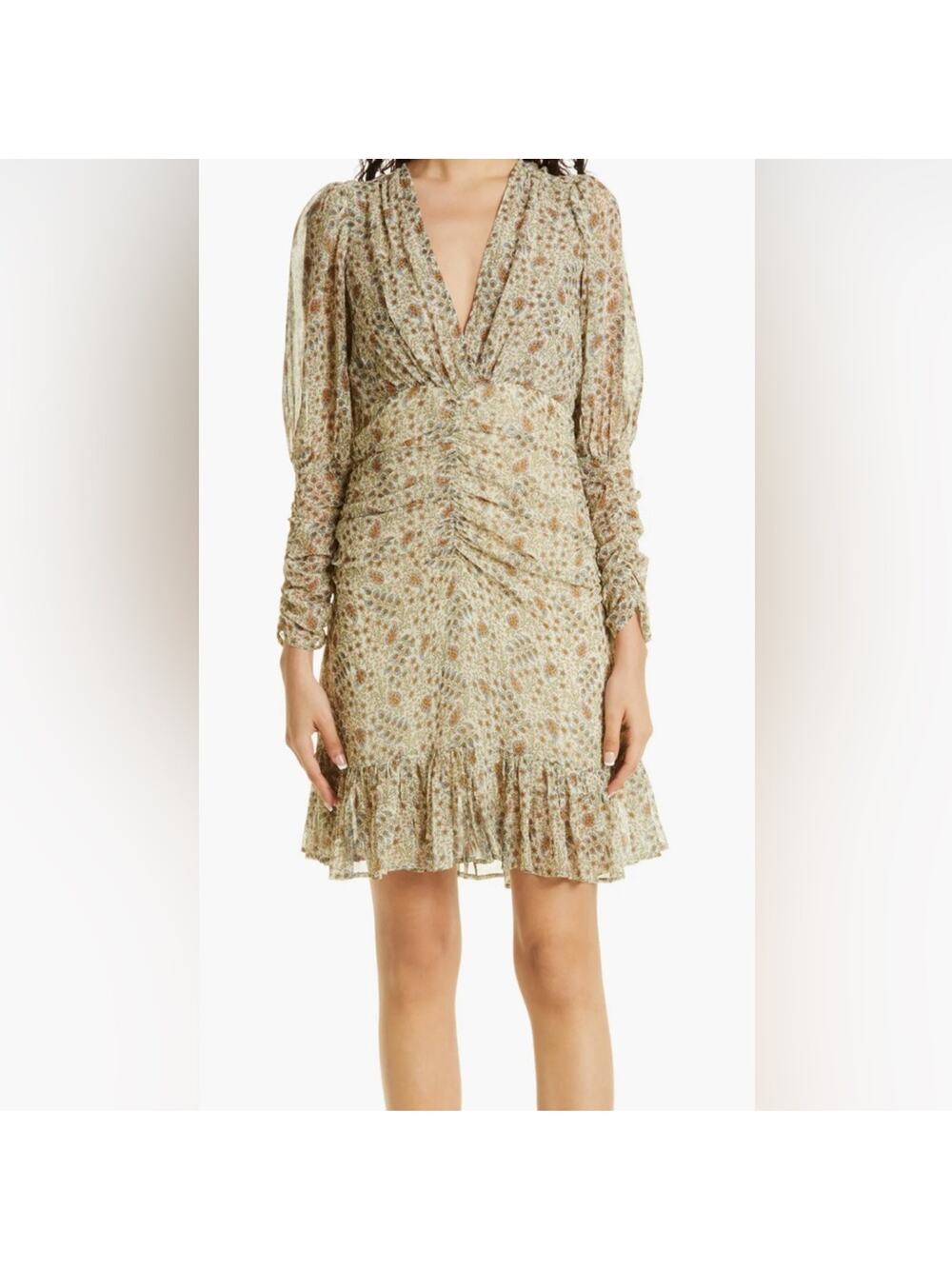 New ~ ANTHROPOLOGIE , ~ BY TIMO ~ Print V-Neck Long Sleeve Georgette Dress S